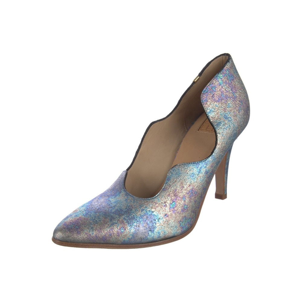 ZOE LEE Leather Glitter Accents Scalloped Iridescent Pumps Blue Purple‎ Size 36